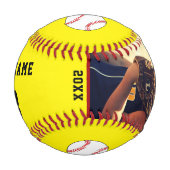 チーム名付き黄色の野球の写真 野球ボール (正面)