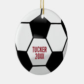 チーム名前および数を用いるパーソナライズなサッカーボール セラミックオーナメント (右)