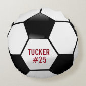 チーム名前および数を用いるパーソナライズなサッカーボール ラウンドクッション (裏面)