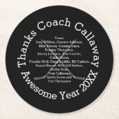 チーム感謝してい名付きホッケーコーチ ラウンドペーパーコースター (正面)