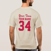 チーム数運動スポーツのジャージーのパーソナライズな赤 Tシャツ (裏面)