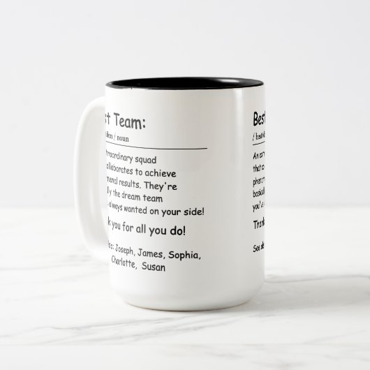 チーム最高の定義の従業員の評価のカスタム ツートーンマグカップ (正面左)