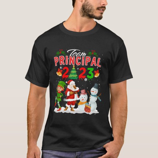 チーム校長2023クリスマスサンタトナカイ小妖精や小人S Tシャツ (正面)