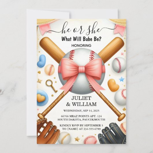 チーム球技場でピッチおもしろい野球ジェンダーの発表 招待状 (正面)