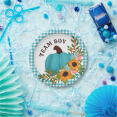 チーム男の子ひまわり小さなかぼちゃの性別を表示 ペーパープレート (パーティー)