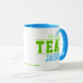 チーム移植スポーツグリーンリボンのカスタマイズ可能 マグカップ (正面右)