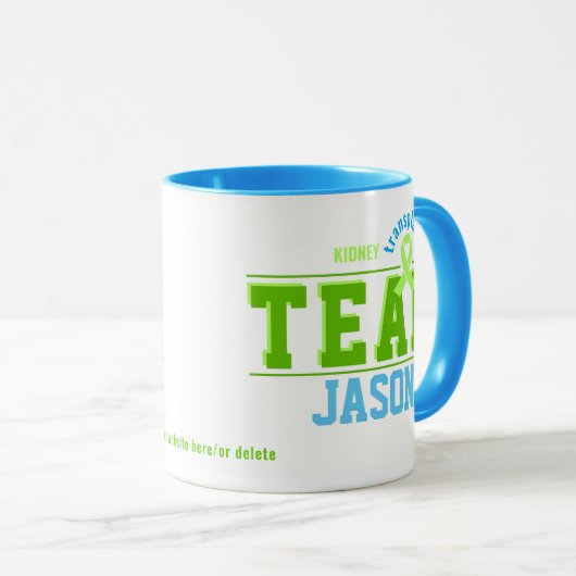 チーム移植スポーツグリーンリボンのカスタマイズ可能 マグカップ (正面右)