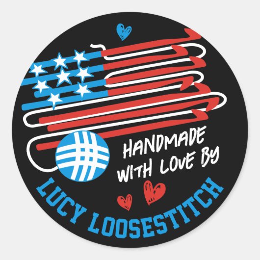 チーム編み針編み糸愛国米国旗のボールをフック ラウンドシール (正面)