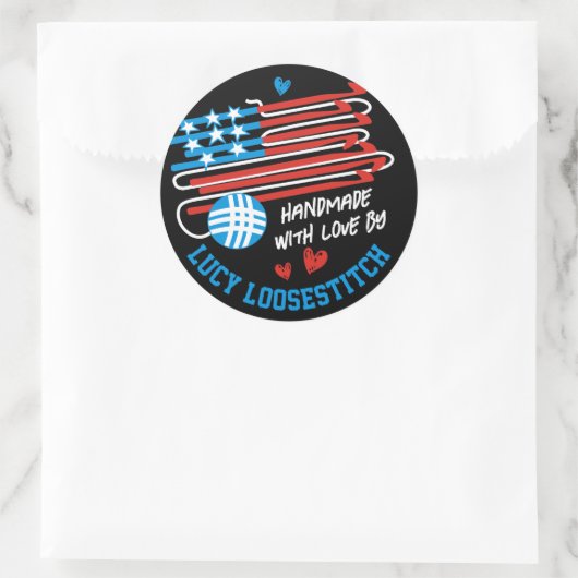 チーム編み針編み糸愛国米国旗のボールをフック ラウンドシール (バッグ)