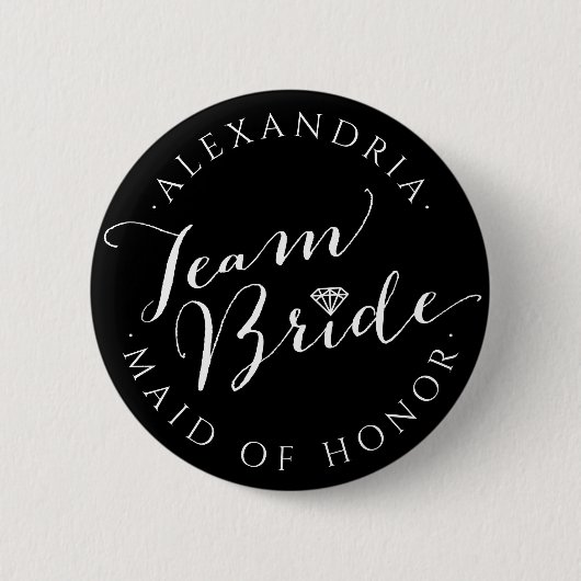 チーム花嫁スクリプトダイヤ結婚モンドのブライダルパーティ 缶バッジ (正面)