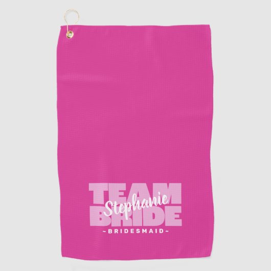 チーム花嫁ブライドメイドおもしろいゴルファーのスポーツピンクシック ゴルフタオル (正面)