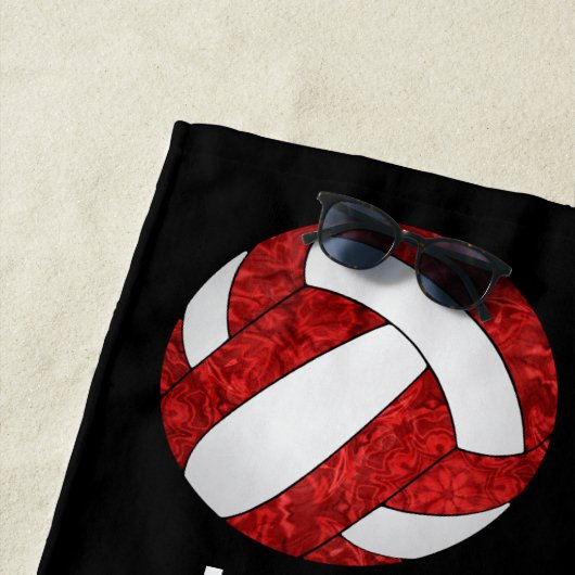 チーム赤と白カラー私はバレーボールが大好きガーリー ビーチタオル (インサイチュ)