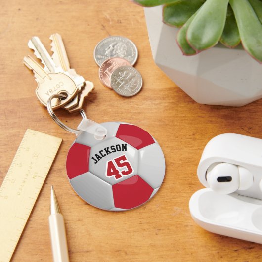 チーム赤と白サッカー⚽ボールキーチェーン キーホルダー (デスク)