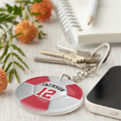 チーム赤と白サッカー⚽ボールキーチェーン キーホルダー (正面右)