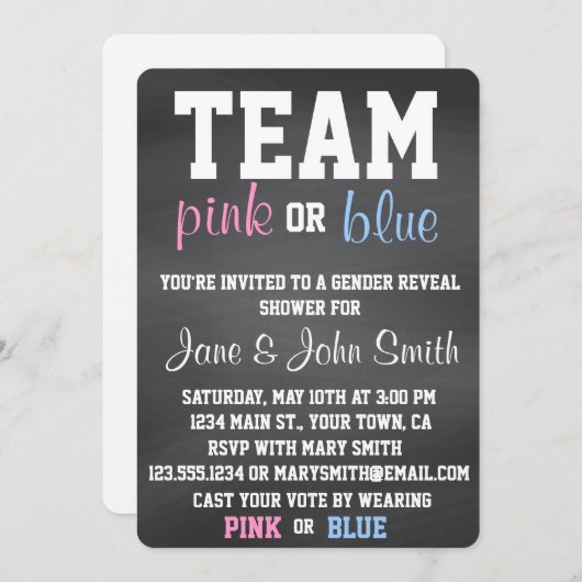チーム青いですかピンクの性は招待状を明らかにします 招待状 (正面/裏面)