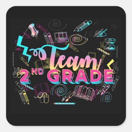 チーム1年生2年生の新学期シール スクエアシール (正面)