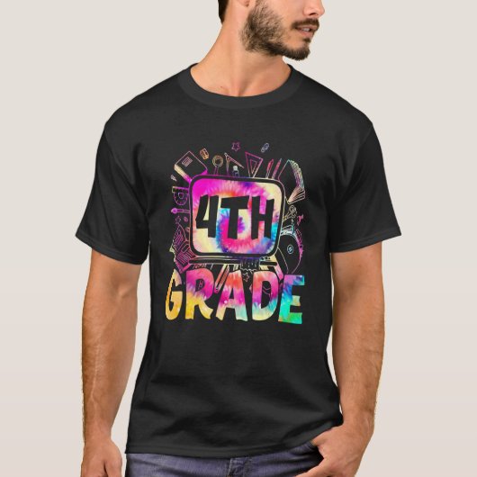 チーム4年生タイポグラフィ絞り染め新学期T Tシャツ (正面)