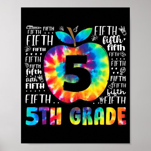 チーム5年生タイポグラフィ絞り染め新学期T ポスター (正面)