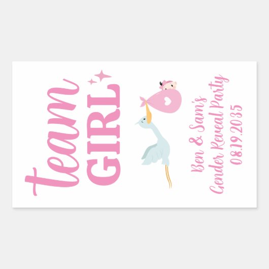 チーム ガール ピンク 性別発表パーティー オーダーメイド ポップコーンラベル 長方形シール (正面)