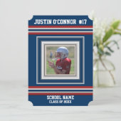 チーム スポーツ ストライプ フォト 卒業発表 招待状 (スタンド正面)