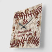 チーム、プレーヤーの名前は、汚れた野球の時計に番号を付けます スクエア壁時計 (傾斜)