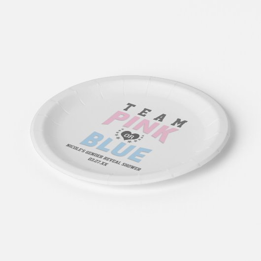 チームPINKまたはBLUEジェンダーが赤ちゃんのシャワーを明らかにする ペーパープレート (アングル)