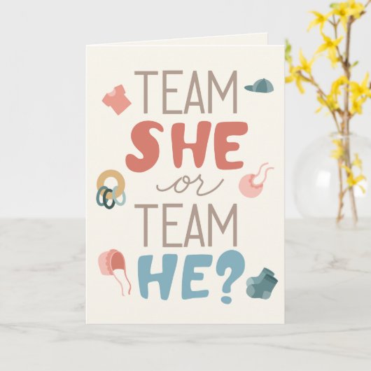 チームSheかチームHe - 性別発表招待状 カード (黄色い花)