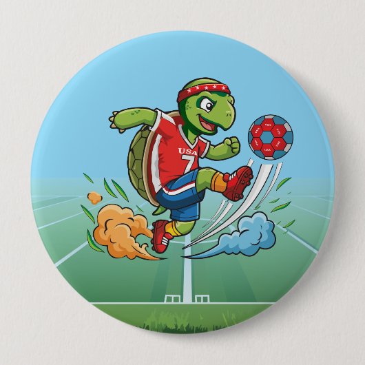 チームUSAのカメサッカー選手 缶バッジ (正面)