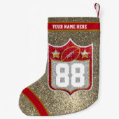 チームUSAスポーツレッドと金ゴールドカレッジサッカー スモールクリスマスストッキング (裏面)