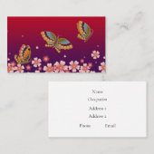 チ日本のョウ&桜ブラッズレッド&プラム 名刺 (正面/裏面)