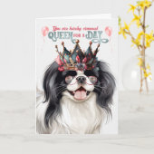 チ日本のン・ドッグ・クイーン・フォー・デイおもしろい誕生日 カード (黄色い花)