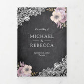 チ素朴ャルクボード·レース·ピンク·フローラ結婚ズ·フォト 三つ折り招待状 (カバー)