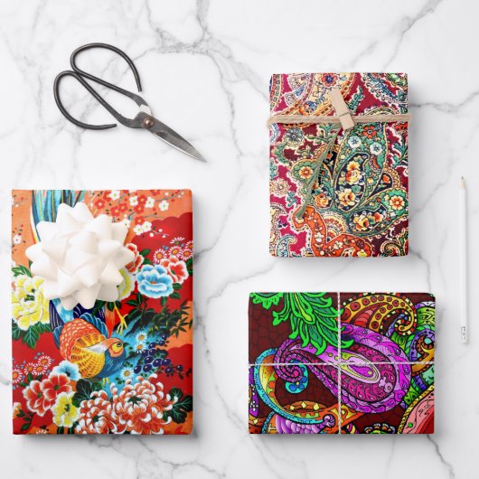 ツァツサペイズリー、マージャングアンドメランジ ラッピングペーパーシート (正面)