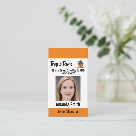 ツアーガイドフォトIDオレンジ 名刺 (スタンド正面)