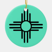 ツィアシンボルクリスマスツリーの追加ターコイズ休日 セラミックオーナメント (正面)