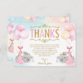 ツイお洒落ンガールズエレファントベイビーシャワー散水 サンキューカード (正面/裏面)