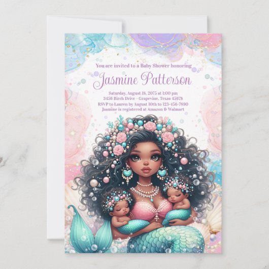 ツイエレガントンマーメイドの赤ちゃんシャワー 招待状 (正面)