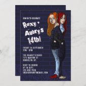 ツイクールンカートー10代のガールズジョイント14誕生日 招待状 (正面/裏面)