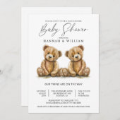 ツイシンプルンウォーターカラーリトルベアーベビーベビーシャワー 招待状 (正面/裏面)