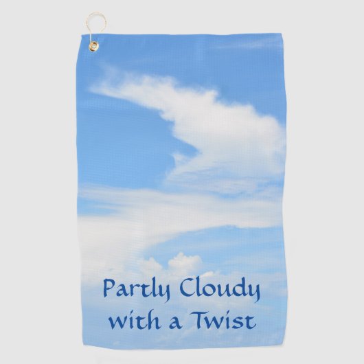 ツイストブルーと白の部分的に曇った空 ゴルフタオル (正面)