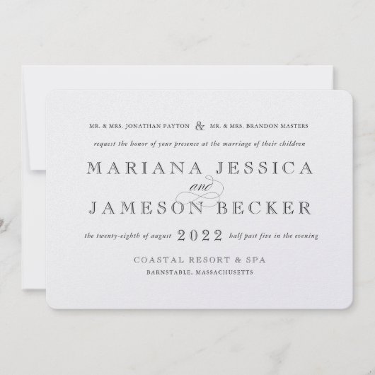 ツイスト伝統的結婚式招待状をモダン使用して 招待状 (正面)