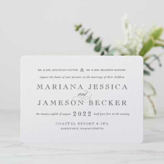 ツイスト伝統的結婚式招待状をモダン使用して 招待状 (スタンド正面)