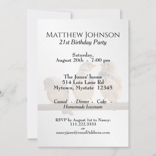 ツイッターでフィンチを3回、動物の鳥の写真を撮る 招待状 (正面)