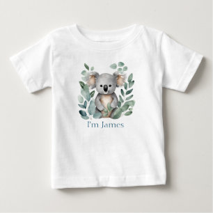 ツイパーソナライズされたンネームウォーターカラーコアラベア ベビーTシャツ