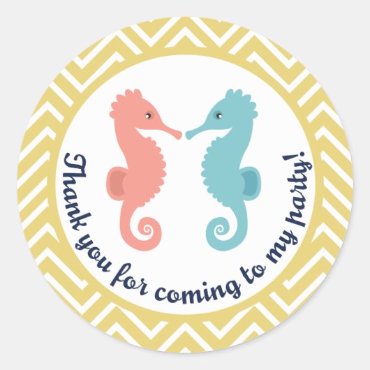 ツインのシーホース夏のパーティーサンキューステッカー ラウンドシール (正面)
