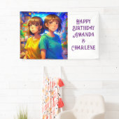 ツインのハッピーバースデーバナーアニメをテーマにした 横断幕 (インサイチュ)