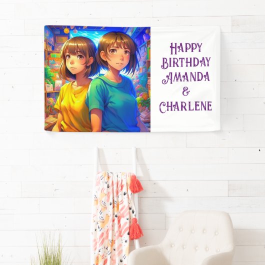 ツインのハッピーバースデーバナーアニメをテーマにした 横断幕 (インサイチュ)