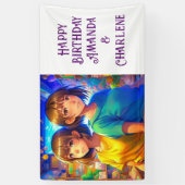 ツインのハッピーバースデーバナーアニメをテーマにした 横断幕 (縦)