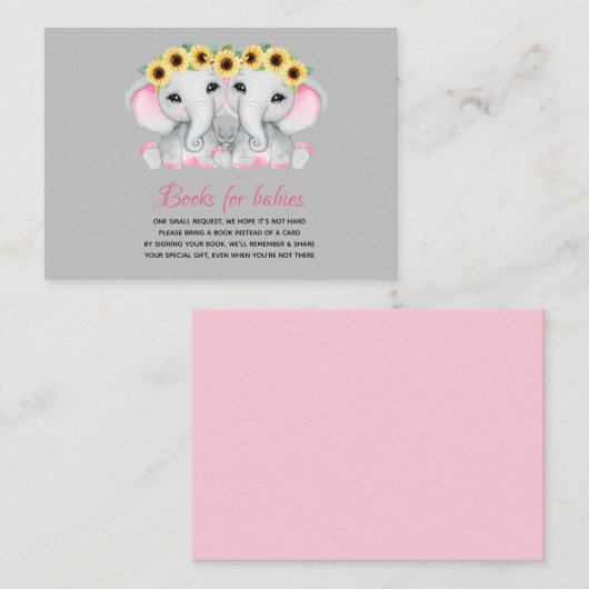 ツインの女の子はヒマワリのリースでピンクの象 エンクロージャーカード (正面/裏面)