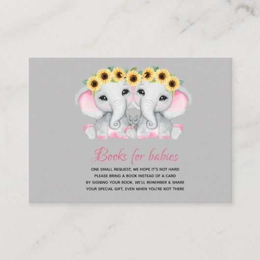 ツインの女の子はヒマワリのリースでピンクの象 エンクロージャーカード (正面)